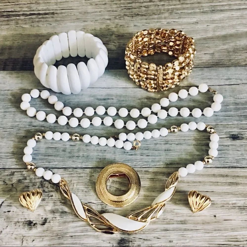 Vintage Bundle White Gold Jewelry lot Necklace Bracelet Earrings 4453